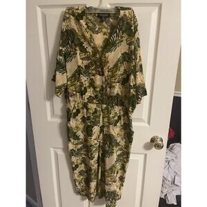 Vtg 80s GILLIAN Silk FLORAL Leaf Print Nature Embossed SHEATH Dress Large 12 90s